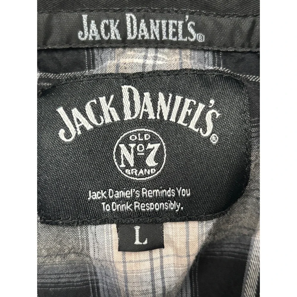 Jack Daniels Long Sleeve Button Up Western Plaid Shirt Snap Buttons Sz Large